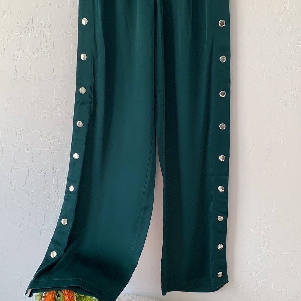 🔥💚 NWT Good American The Satin Snap Button Pant Emerald Wide Leg High Waisted - Picture 5 of 10